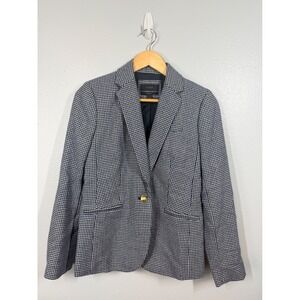 J. Crew Campbell Houndstooth Blazer Navy White Gold Button Women's Size 4 Preppy
